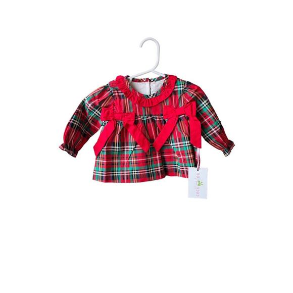 Cecil and Lou Red plaid Bow Diaper Set size 9 month - Picture 1 of 4